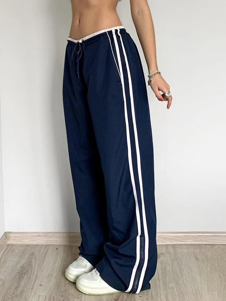 

Vintage Solid Low Waist Drawstring Baggy Trousers Women Casual Joggers Tech Pants Y2K Wide Leg Sweatpants Streetwear Cargo Pants