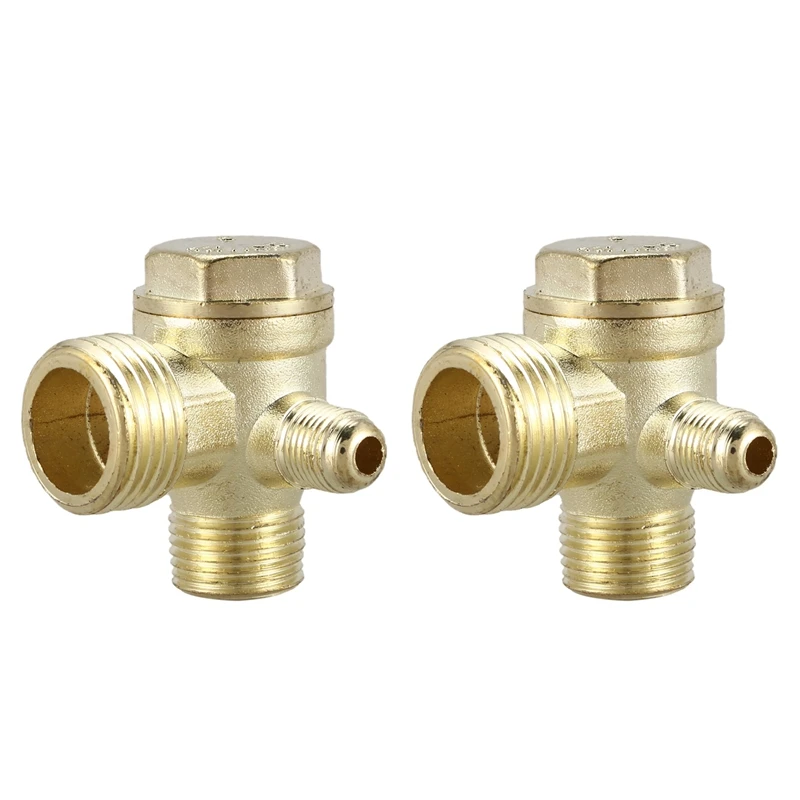 

2X 2/5 Inch 3/8 Inch PT 1/2 Inch PT Male Thread 3 Way Metal Air Compressor Check Valve Gold Tone