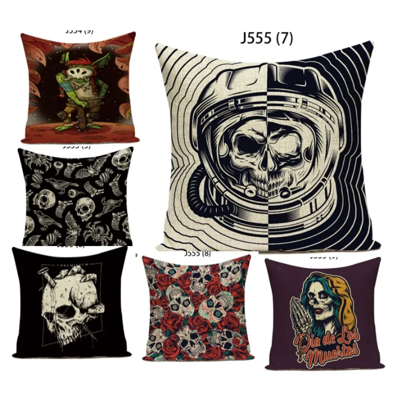 

Бархатные наволочки в стиле ретро, чехлы из полиэстера и льна в скандинавском стиле, черные, белые, для стульев и диванов, 45 х45 см, не выцветают, с рисунком черепа и страха, E2053