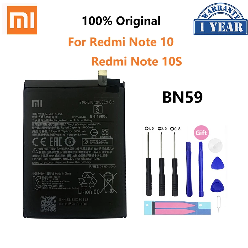 

100% Оригинальный телефонный аккумулятор Xiao mi BN59 5000 мАч для Xiaomi Redmi Note 10 10S мобильный телефон, сменные батареи, батарея