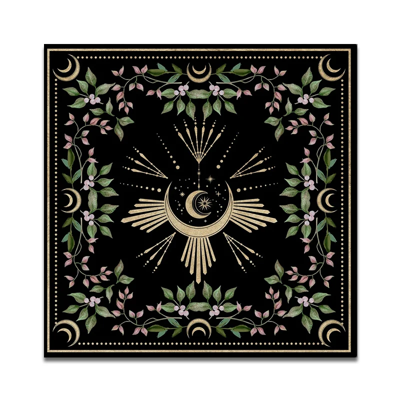 Moon Flower Altar Cloth Alter Cloth Tablecloth Green Witch Tarot Spread Cloth Tarot Reading Tarot Mat Cottagecore Mat Decor images - 6