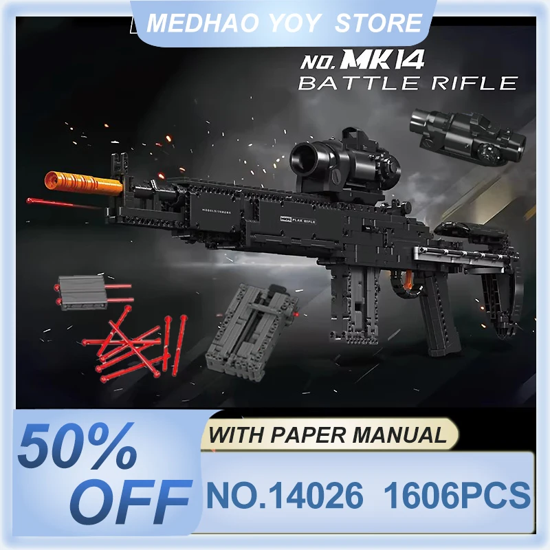 Форма KING 14026 техническая Боевая винтовка MK14 модель пистолета строительные блоки