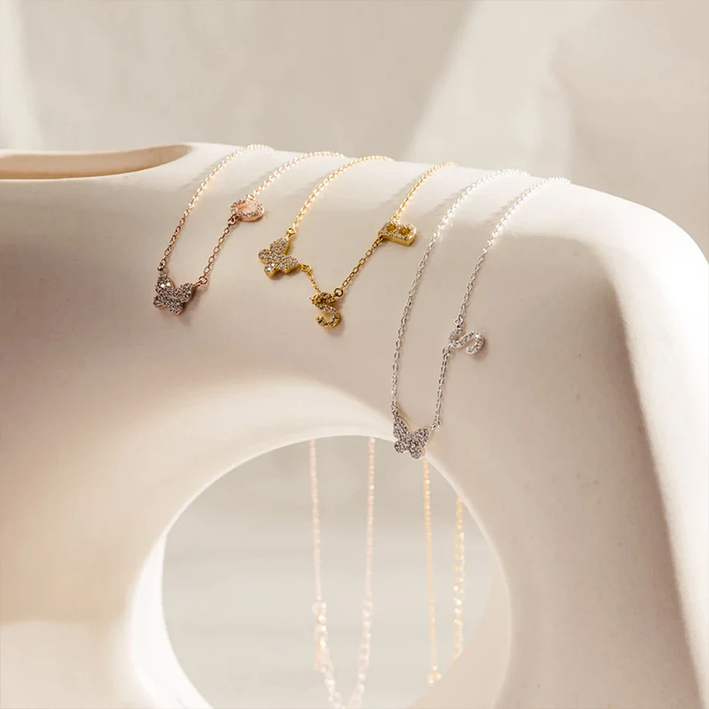 Personalized Customized Women's Letter Necklace Stainless Steel Women's Crystal Necklace Butterfly Love Letter Pendant Ornaments