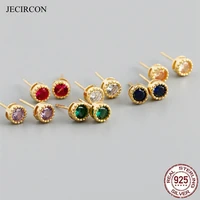 jecircon muticolor round crystal zircon 925 sterling silver stud earrings cute mini studs gold silver color jewelry wholesale