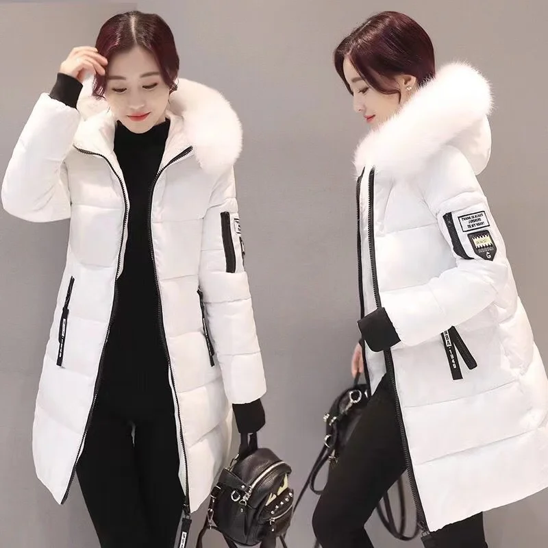 

2023 Womens Winter Jackets and Coats Parkas Wadded Cotton Jackets Warm Outwear With a Hood Large Faux Fur Collar Overcoat