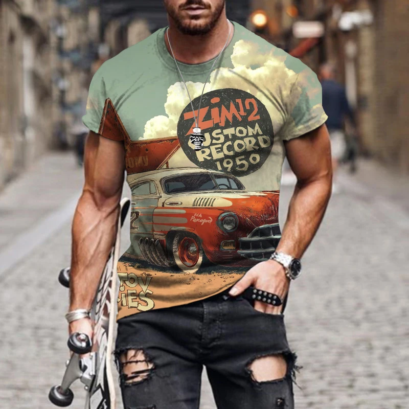 

KeKe Summer New Men's Retro T-shirt US Route 66 Letter Print Short-Sleeved Oversized Loose y2k Clothes O Neck Top Streetwear 6xl