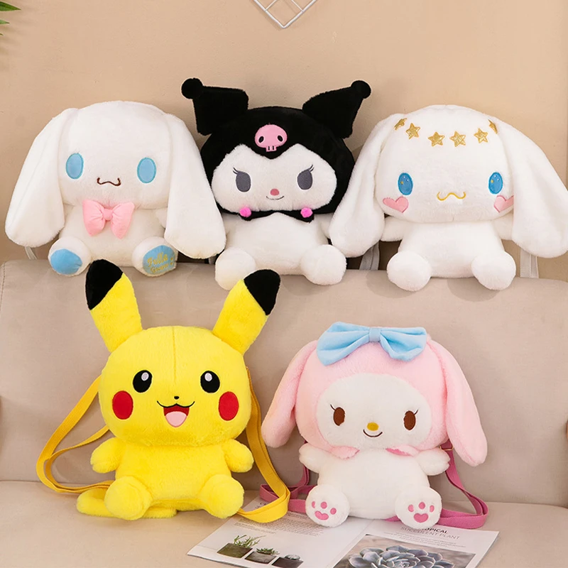 

Sanrios Plush Cartoons Anime Melody Kuromi Cinnamoroll Crossbody Shoulder Bag Backpack Plushie Stuffed Schoolbag Kids Doll Gift