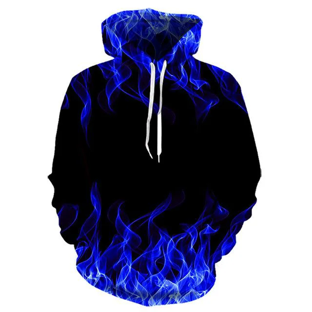 

2021 new colorful blue flame hoodie 3D sweatshirt men/women hooded autumn and winter funny coat mens clothing jacket hoodies