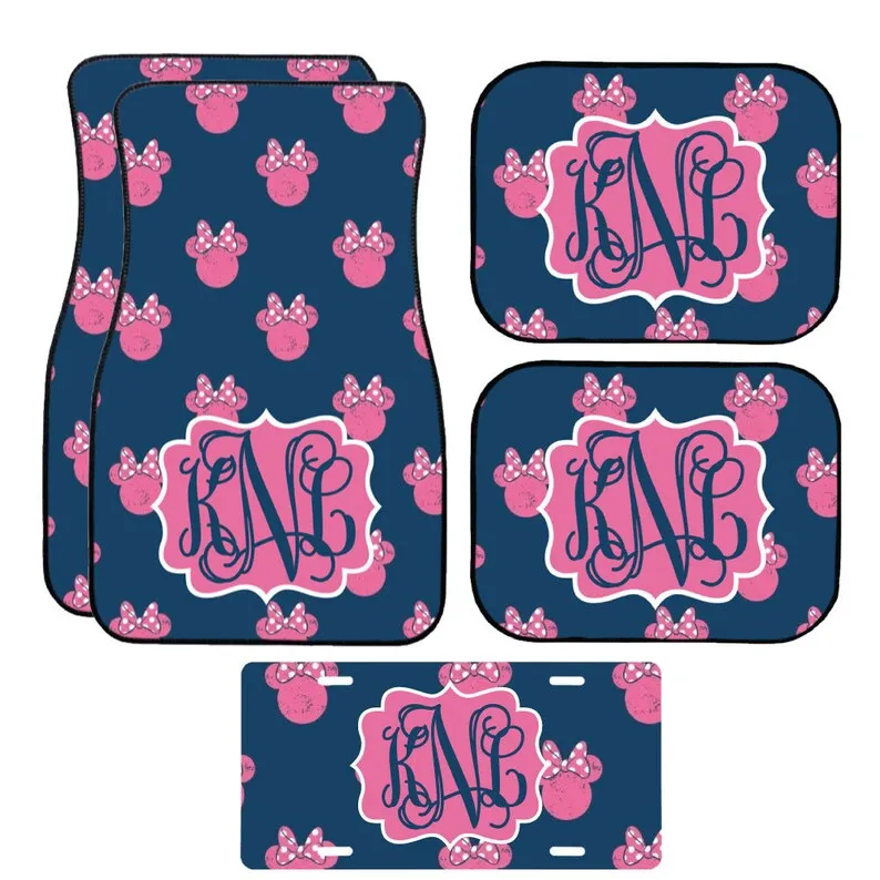 

Monogrammed Navy & Pink Minnie Head Car Mats