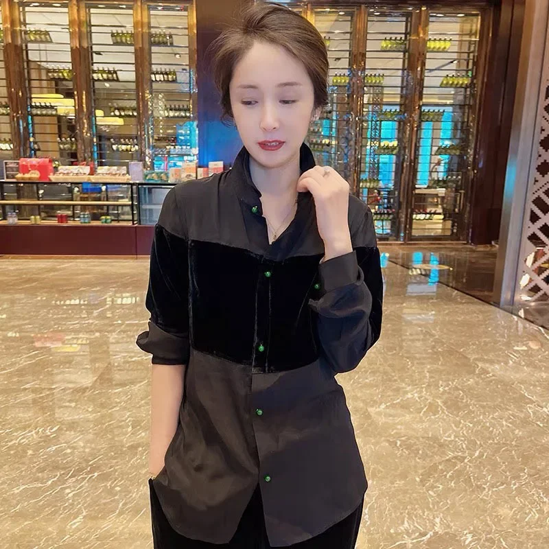 Новинка 2024 женская одежда шелковый бархатный топ из Шэньчжэня Nanfu рубашка в