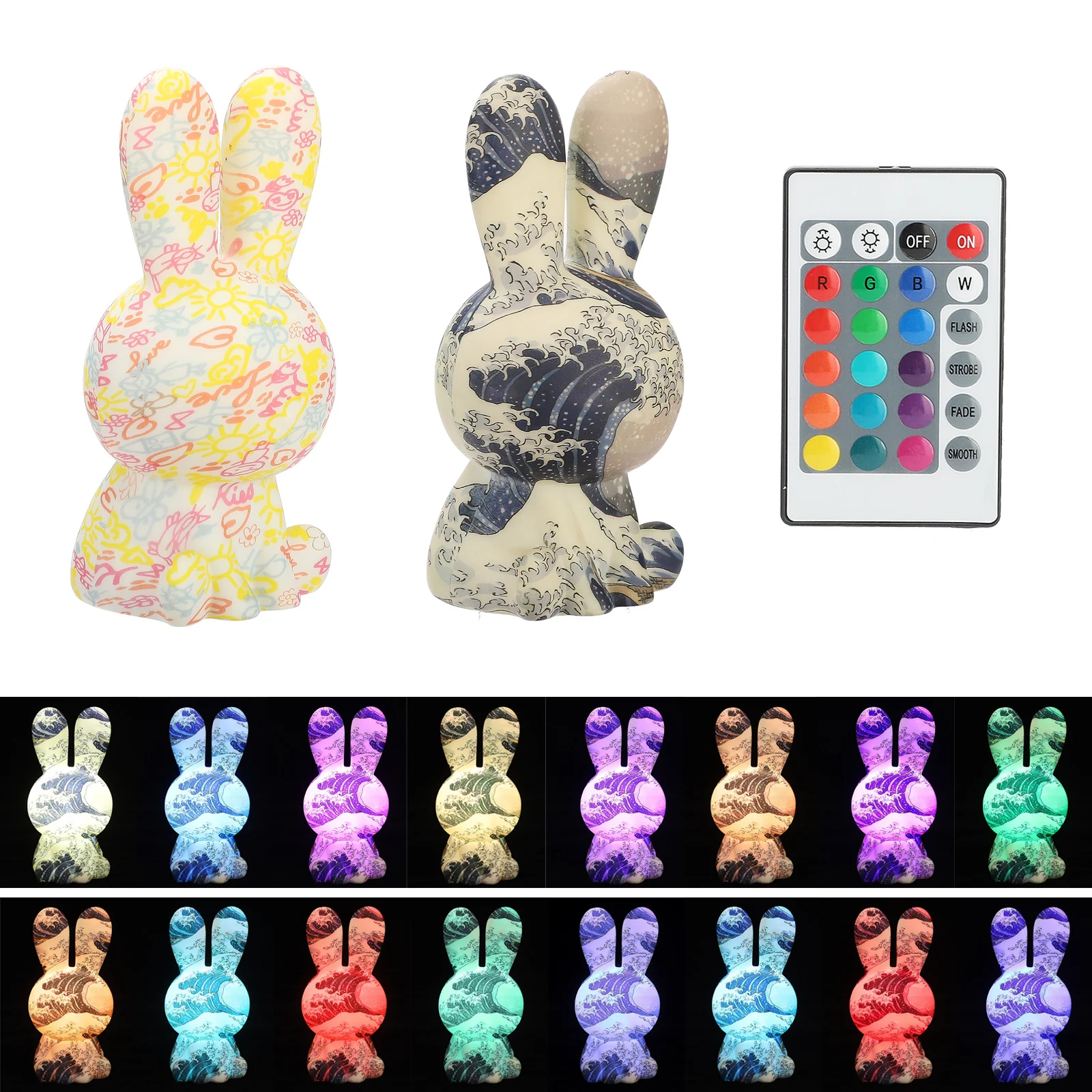 Rabbit LED Night Light Touch Sensor Remote Control 16 Colors Dimmable Timer Rechargeable Silicone Bunny Lamp for Kids Baby Gift