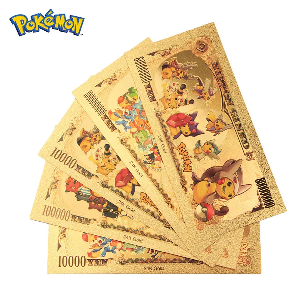 

New Pokemon 10000 gold coins Banknote Cute Cartoon Commemorative Coins Anime Game Figure Cards Pikachu Coins Gift Toys