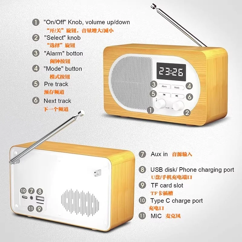 Фото Ретро-радиоприемник Extranet 300+ с FM-тюнером, Bluetooth-колонкой и будильником, подключаемый к сети, с высокой степенью защиты от помех. №2