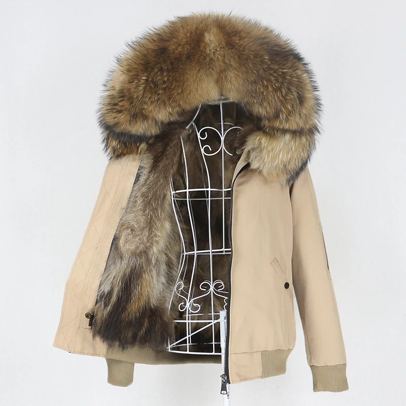 

OFTBUY 2023 Waterproof Bomber Parka Real Fox Fur Coat Natural Raccoon Fur Collar Hood Winter Jacket Women Outerwear Removable