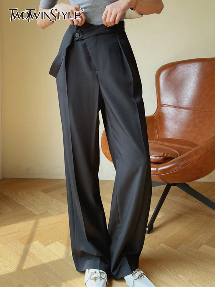 

TWOTWINSTYLE Loose Straight Casual Pants For Women High Waist Solid Minimalist Trousers Female Korean Fashion Clothing Style New
