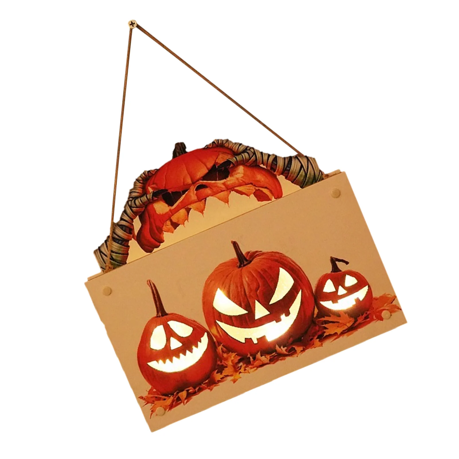 

Pumpkin Sign Door Plaques With Rope Color Printing Pattern Halloween Porch Decorations Spooky Fun Atmosphere Outdoor Wall Art
