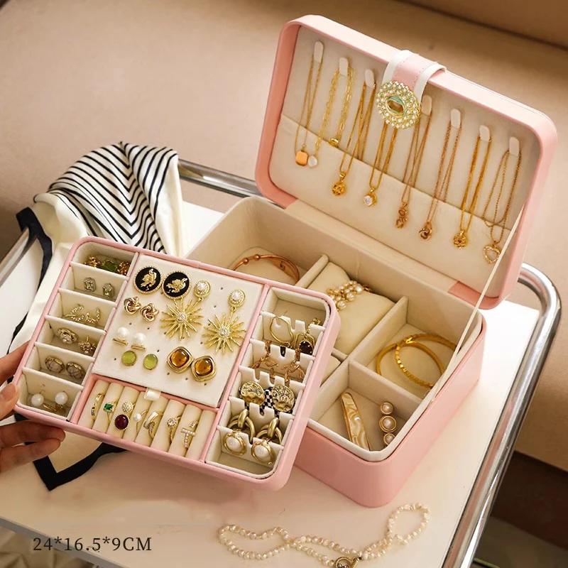 Двухслойная шкатулка для украшений органайзер большой емкости из искусственной