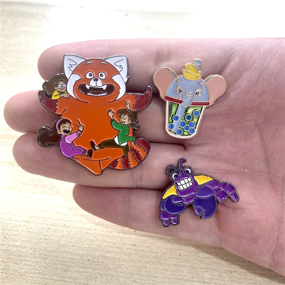 Disney Pins Cartoon Dumbo Red Panda Crab Monster Metal Badge Brooches Children's Clothing Accessories Girls' Bag Decoration
