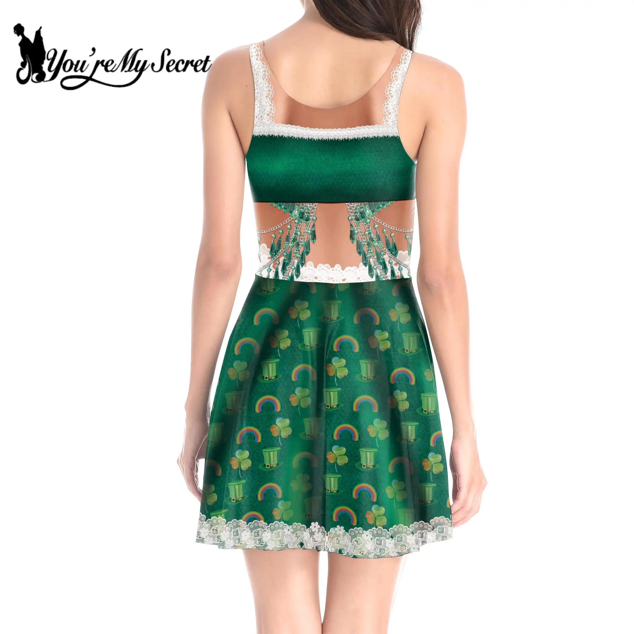 Женское платье на бретельках [You Are My Secret] Ouija С Рисунком Клевера без рукавов