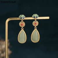 yuxintome 925 sterling silver needle synthetic jade earrings vintage costume jewelry enamel painted auspicious party gifts