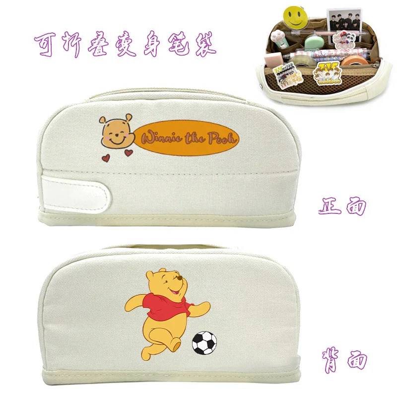 

New Disney Winnie the Pooh storage bag high-value simple pencil bag large-capacity ins canvas handbag cute school supplies gift