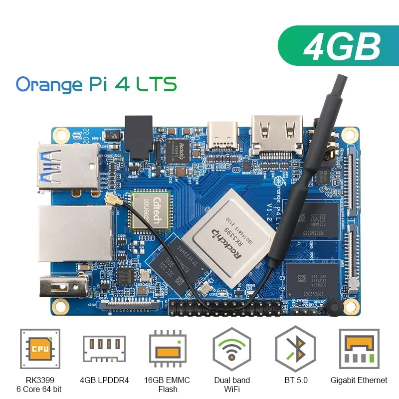 

Оранжевый Pi 4 LTS 4 Гб LPDDR4 16 Гб EMMC Rockchip RK3399 Wi-Fi + BT5.0 гигабитный Стандартный блок питания, радиаторы для OPI 4 LTS