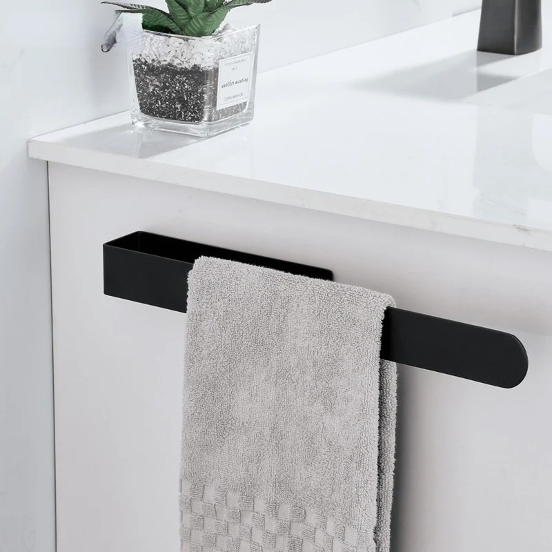 

Stainless Steel Towel Storage Holder Punch Free Black Towel Rack Towel Hanger Bathroom Paper Holder