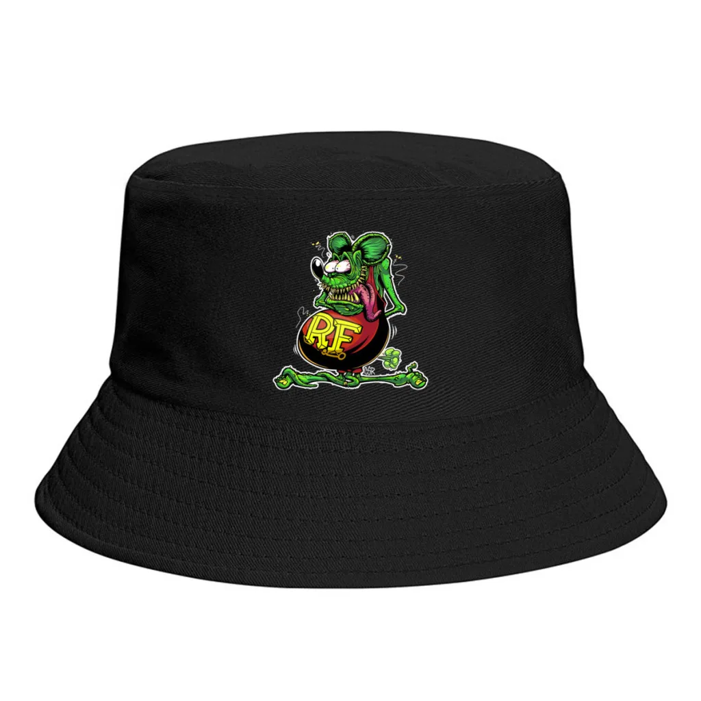 

New Unisex Polyester Bootleg Bucket Hat Women Summer Sunscreen Sun Hat Tales Of The Rat Fink Cartoon Film Men Fishing Hats