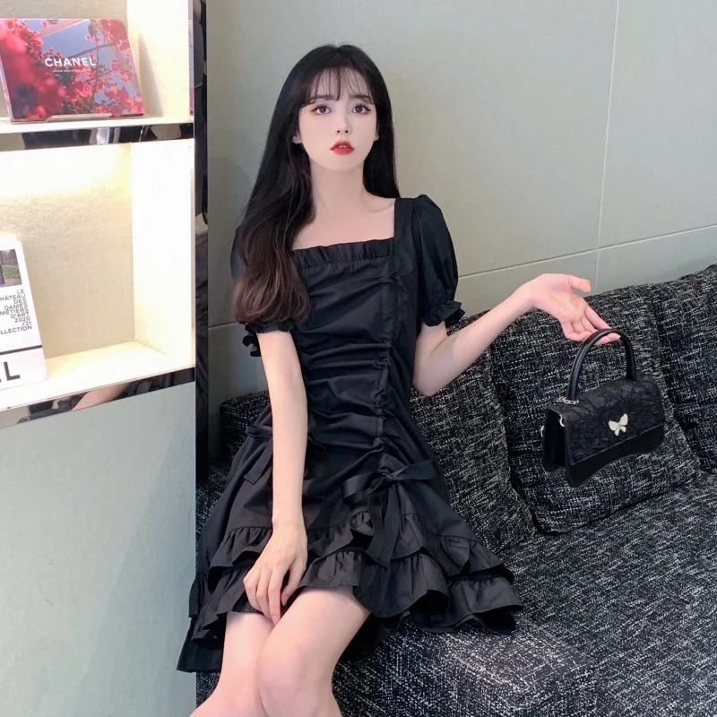 Женское мини-платье с юбкой-годе летнее женское черное элегантное