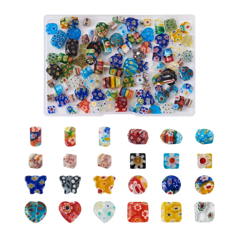 

120Pcs Handmade Millefiori Flower Lampwork Glass Spacer Beads Assorted Loose Beads For Jewelry DIY Making Bracelet Necklace