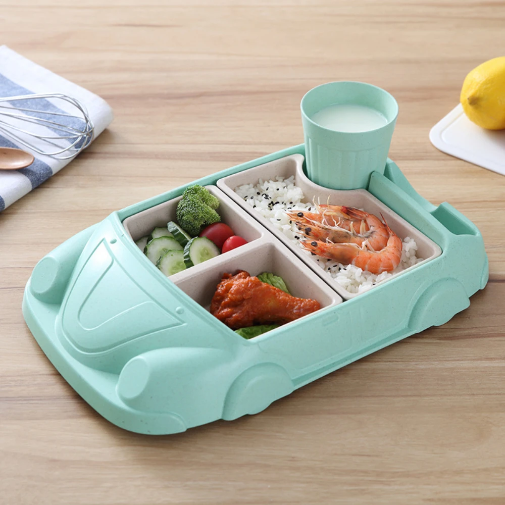 Cartoon Car Shape Baby Feeding Tableware Children's Dinner Plate Baby Food Supplement Bowl with Cup Toddler Dinnerware Cutlery