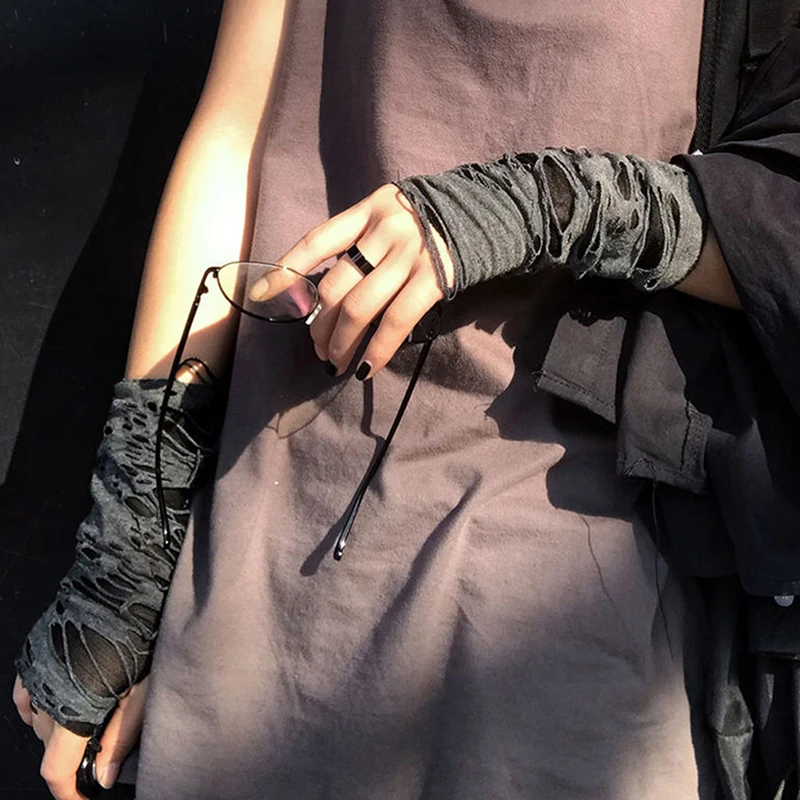 

1Pair Harajuku Broken Slit Gothic Unisex Glove Fingerless Cuff Ninja Sport Hole Mitten Cool Women Men Hollow Out Rock Gloves