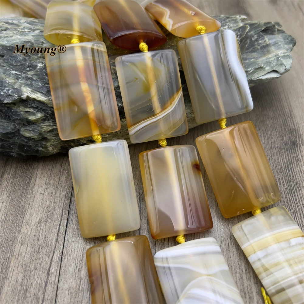 

25x35mm 11PCS Large Rectangle Shape Yellow Lace Agates Slice Pendant Beads MY230408