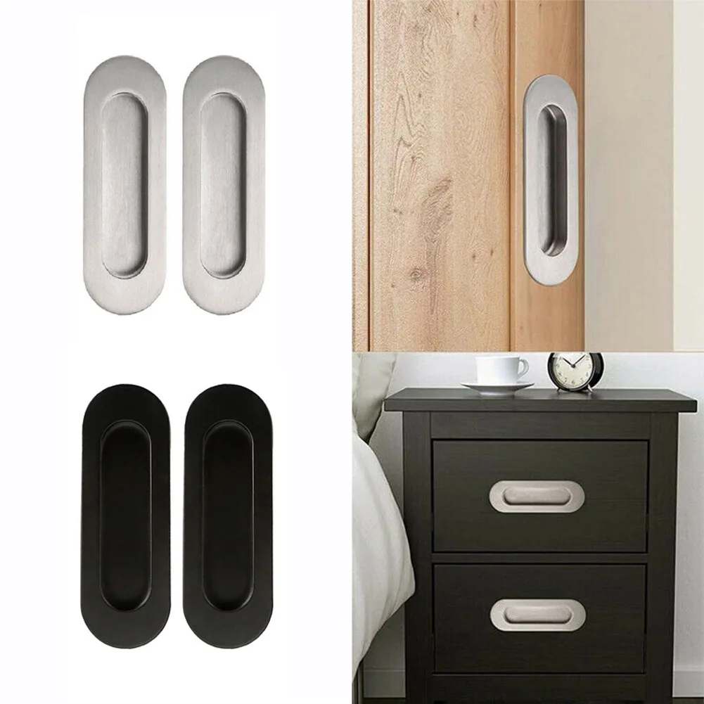 

2Pcs Stainless Steel Recessed Sliding Door Handles Set Flush Finger Pulls For Cabinets Dressers Drawers Wardrobes Handles Knobs