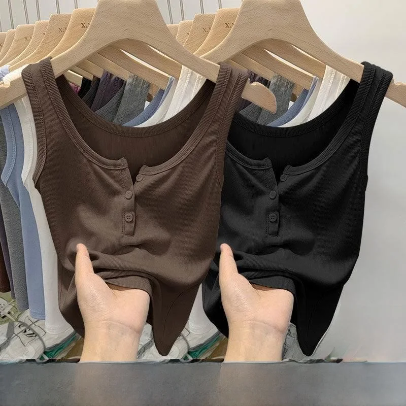 Один/двухсекционный модальный жилет сплошной нитью и полуоткрытыми пуговицами