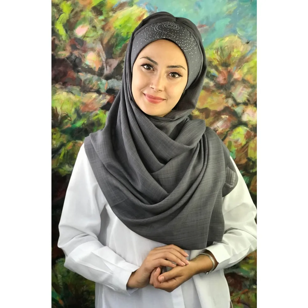 

Dorlie Gümüş Sequins Printed Spiral Pattern Dark Gray Ready Shawl