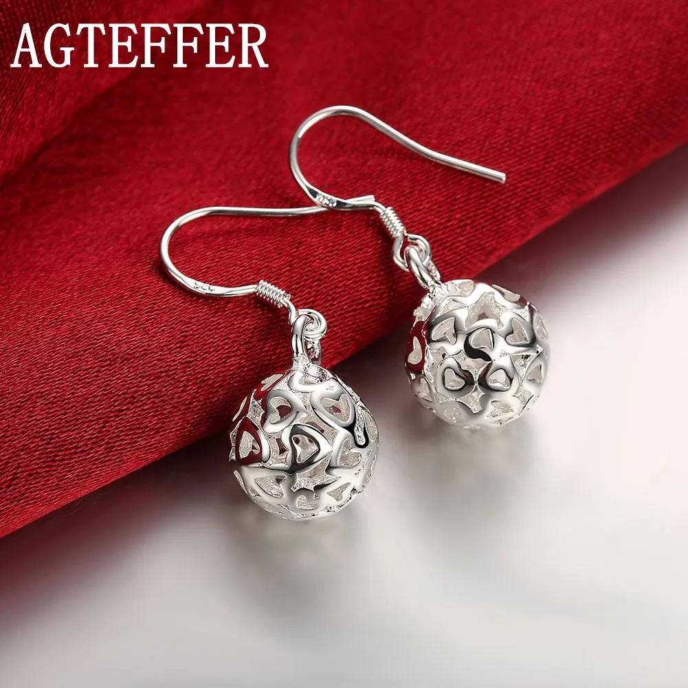 

AGTEFFER 925 Sterling Silver Hollow Ball Heart Drop Earrings For Woman Wedding Engagement Party Fashion Charm Jewelry
