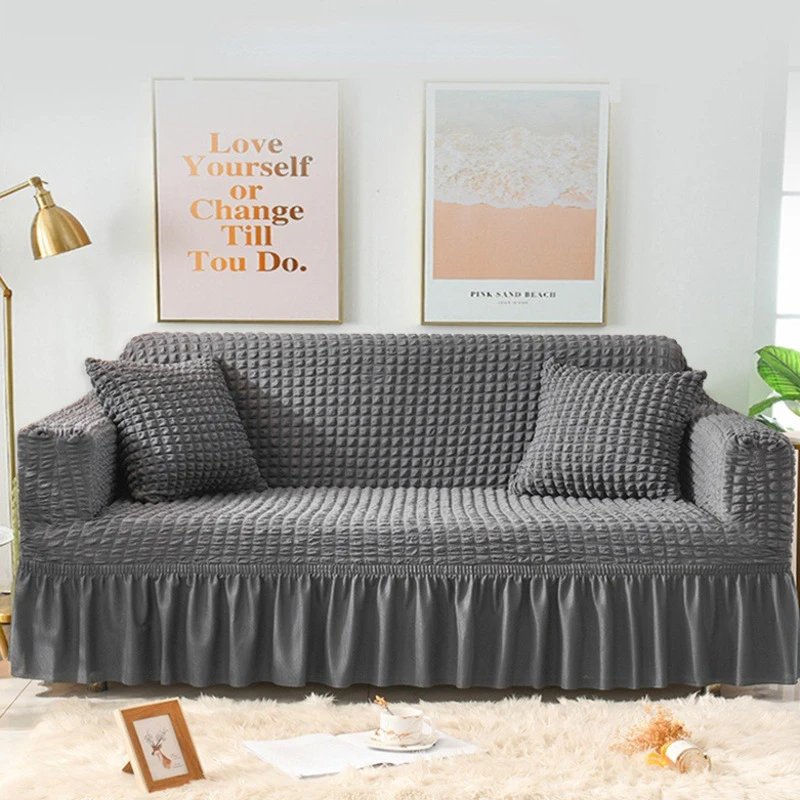 

High Quality Sofa Cover Seersucker Skirt Sofa Case For Living Room Thick Elastic Sofa Skirt Anti-Dust Unique Soft Slipcover