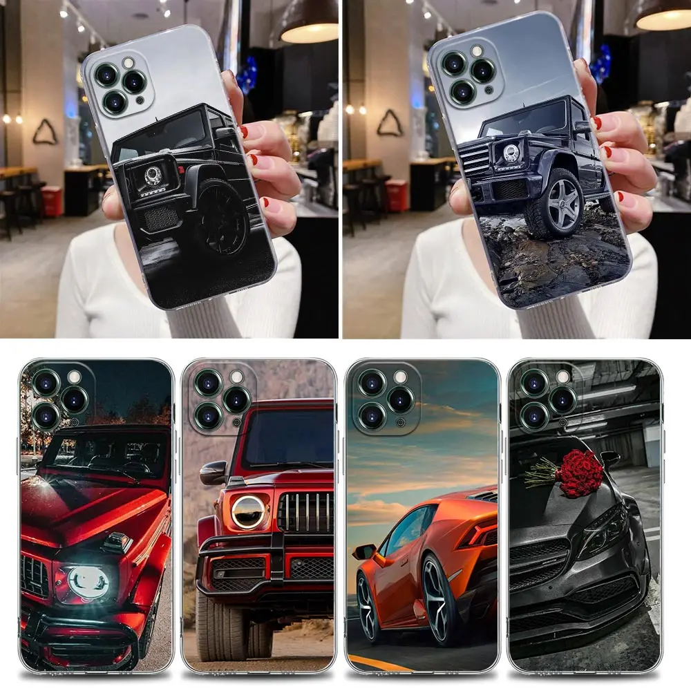 

Transparent Phone Case For Apple iPhone 12 11 13 Pro Max mini XS X XR 7 8 Plus SE 2020 Case Cover Brand Suv Sports Cars Male Men