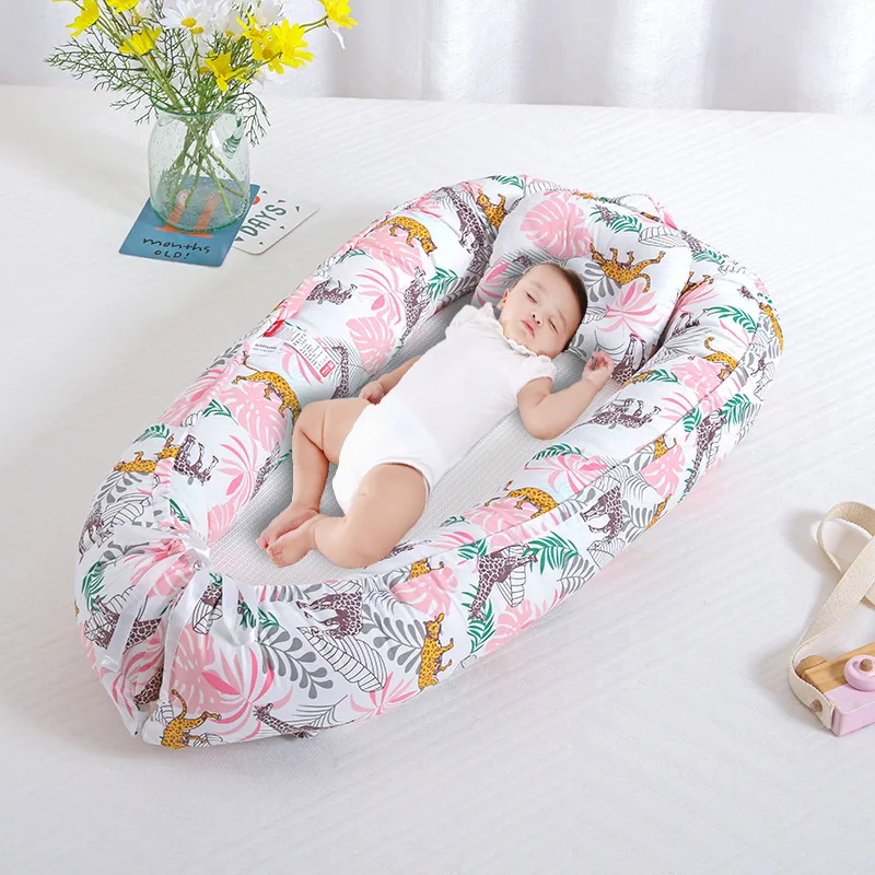 

Soft Cute Baby Lounger Nest Pillow Portable Bassinet Cot Bed Infant Co-Sleeping Cribs Organic Cotton