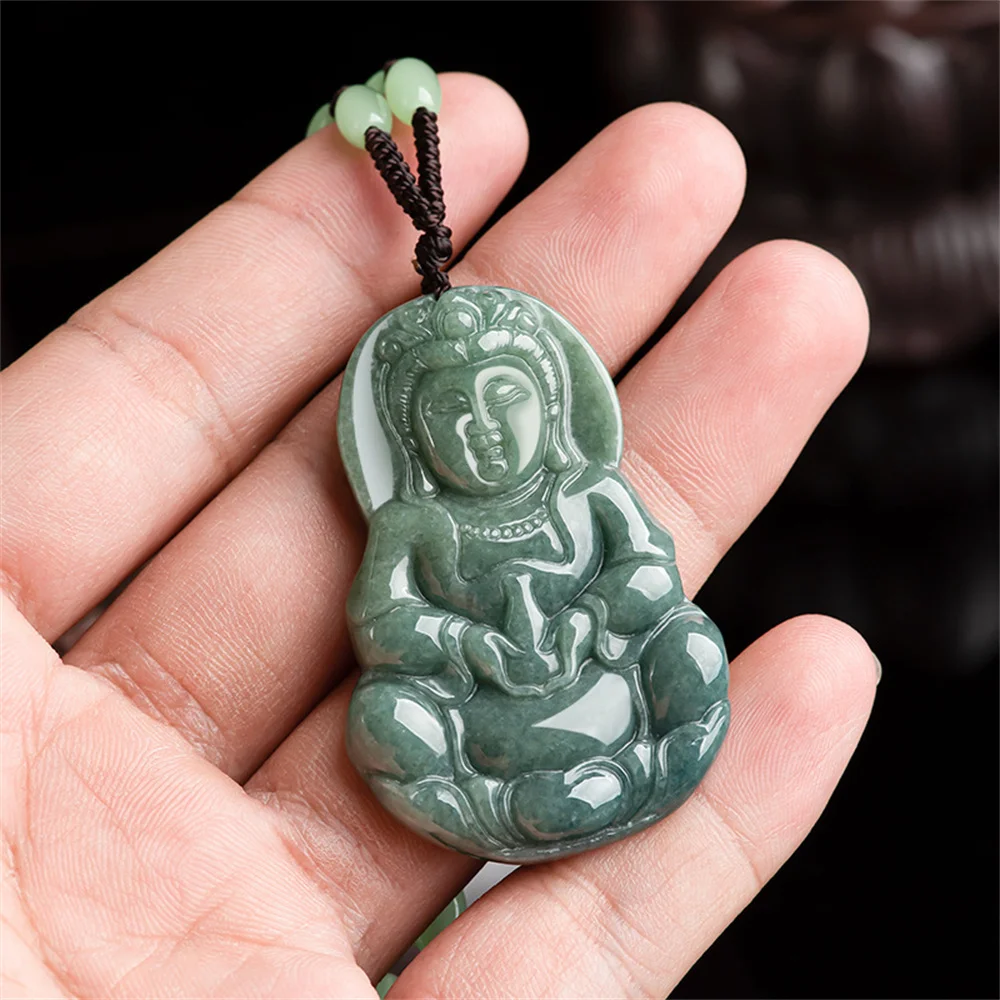 Модный натуральный зеленый жадеит резной большой классический кулон GuanYin Lucky