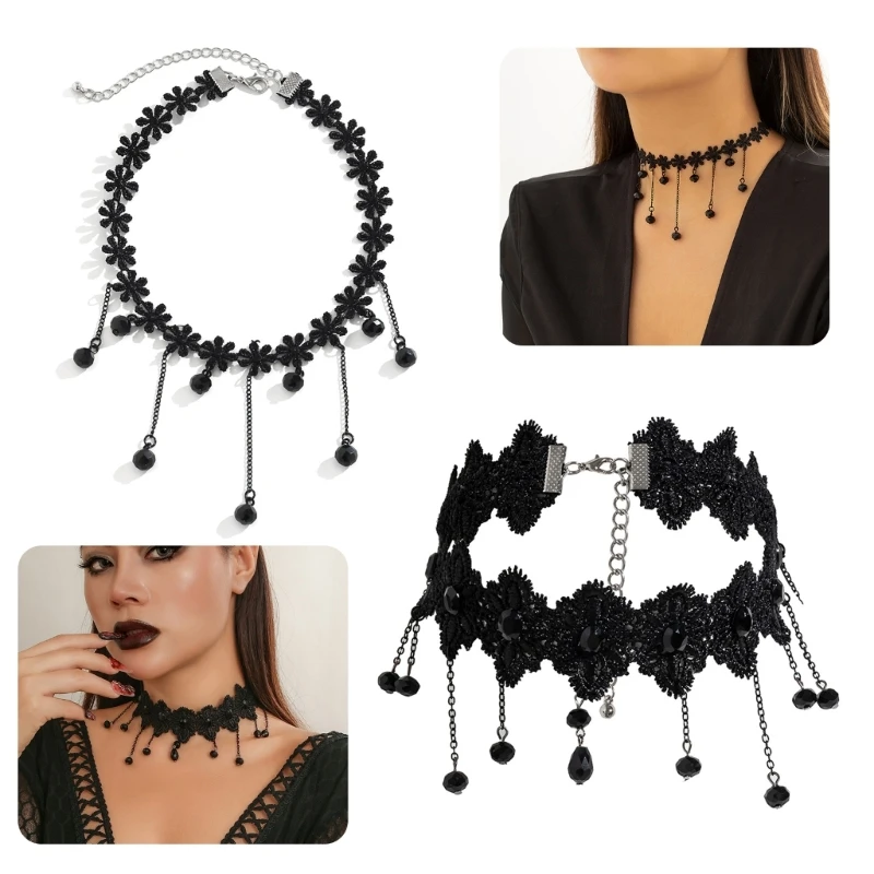 

Lace Water Droplet Tassels O Style Choker Beads Necklace Lace Chain for Women DropShip