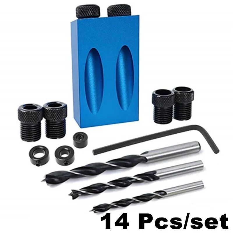Woodworking Tools Pocket Oblique Hole Screw Jig Locator Drill Bits 15 Degree Angle Drill Guide Set Hole Puncher Carpentry Tools