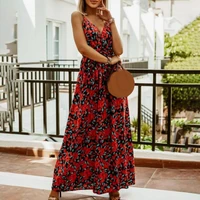 maxi dress fashion comfortable floral print sleeveless sling beach holiday dress for daily wear lady dress sling dress