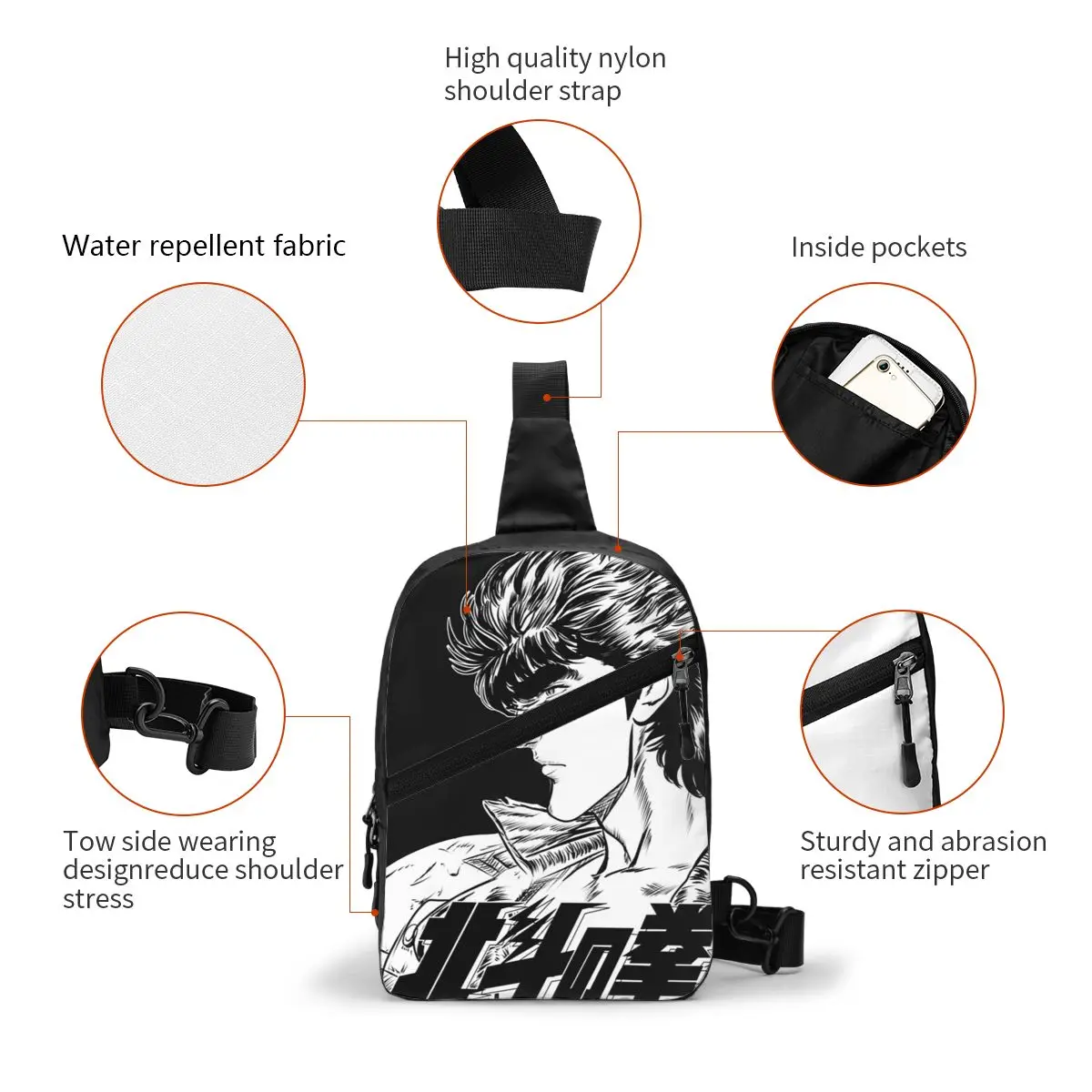 Нагрудная сумка Fist Of The North Star Kenshiro мужской рюкзак через плечо на слинге нагрудная
