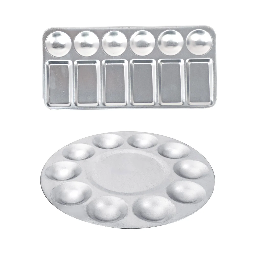 

2 Pcs Watercolor Mixing Tray Kids Nail Set Metal Trays Serving Round Painting Pigment Gouache