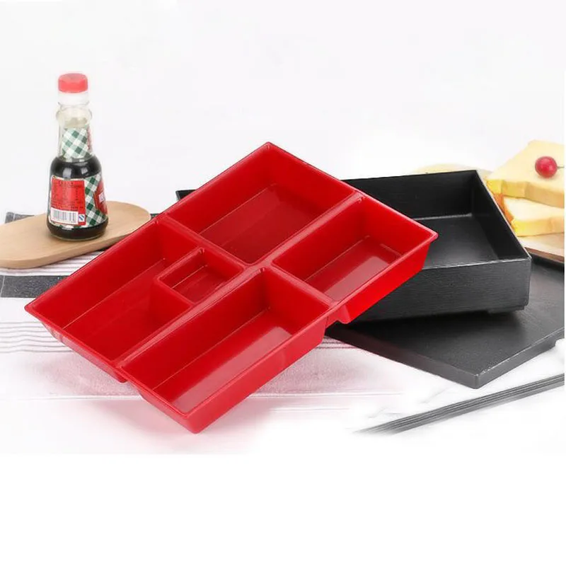 

Free shipping Japanese Style Sushi Box Plastic Lunch Sub Grid Rectangular Fast Food Business Packages Box 10pcs/lot 27*21*5cm
