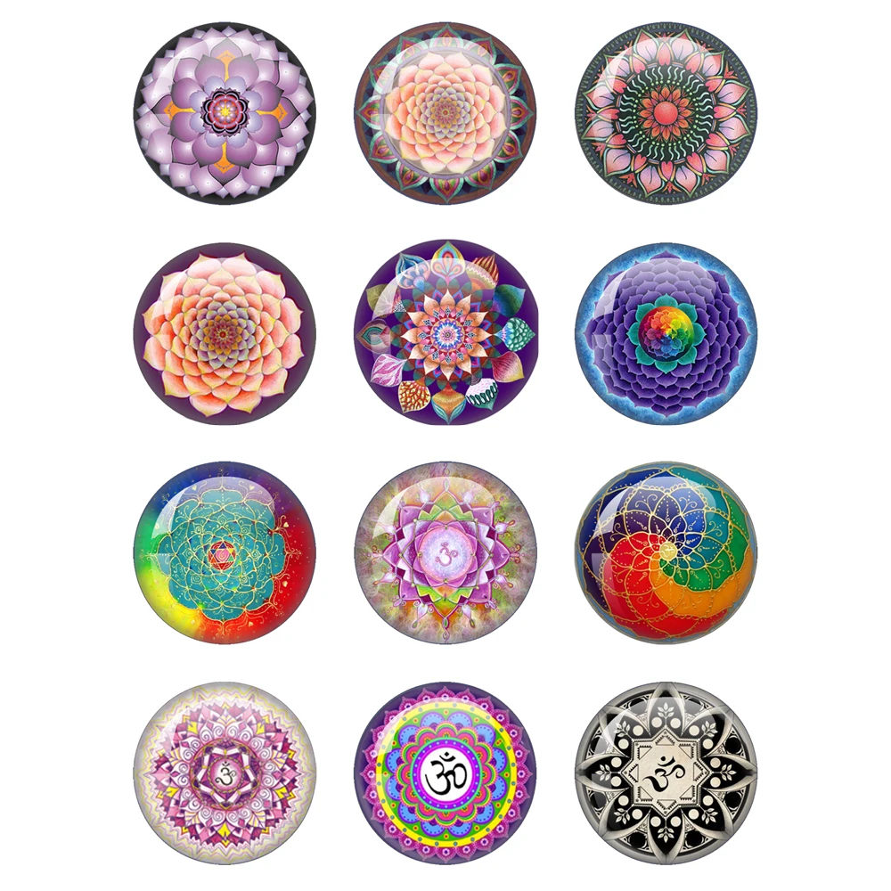 

Art Mandala Altar Patterns 12pcs 10mm/12mm/14mm/16mm/18mm/20mm/25mm Round Photo Glass Cabochon Demo Flat Back Making Findings