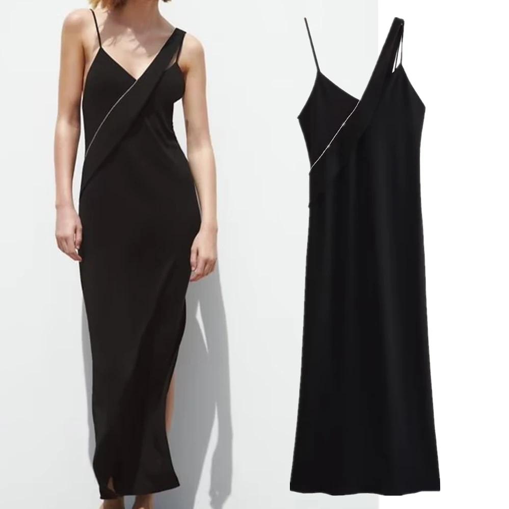 

Dave&Di French Fashion Elegant Ladies One Shoulder Sling Beaded Dress Sexy Knitted Dress Women
