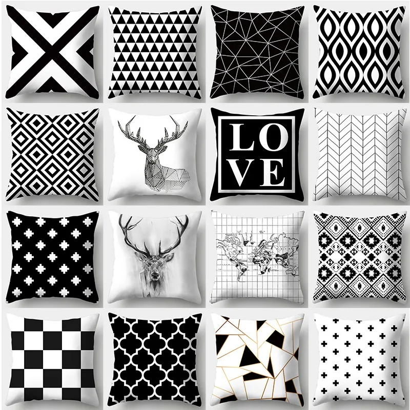 

Black and White Series Pillowcase 45cmX45cm Square Sofa Pillow Cover Simple Home Style Cushion Cover